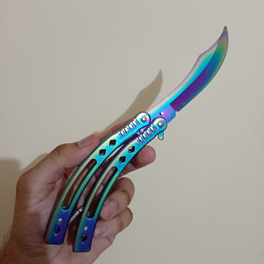 Chrome Curved BFK Blade Butterfly Knife - Sharp