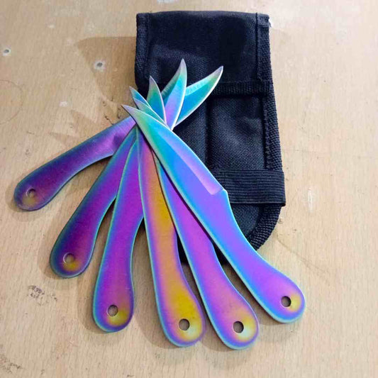 6pc Throwing Kunai Knives Set – Chrome Rainbow Finish - Sharp