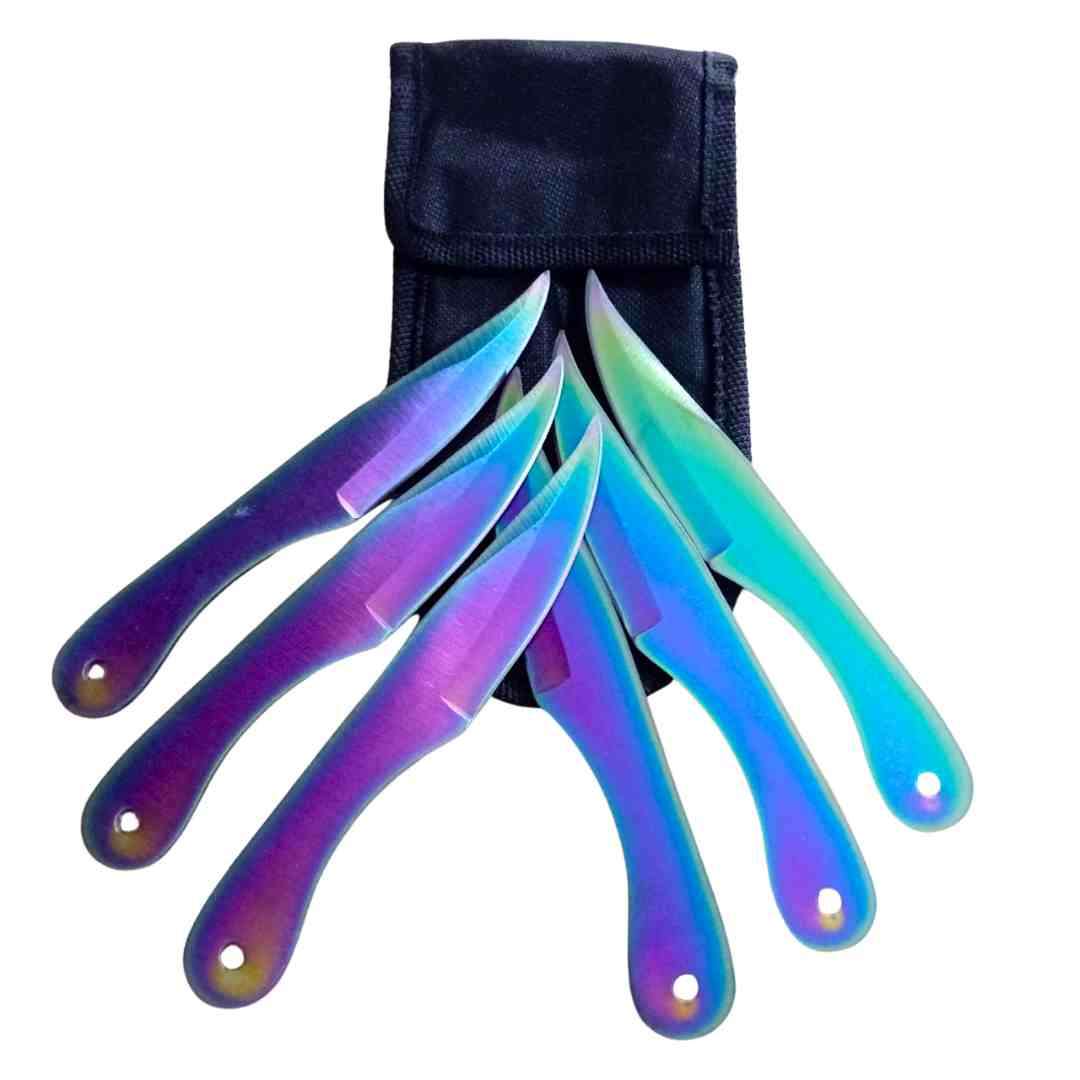 6pc Throwing Kunai Knives Set – Chrome Rainbow Finish - Sharp