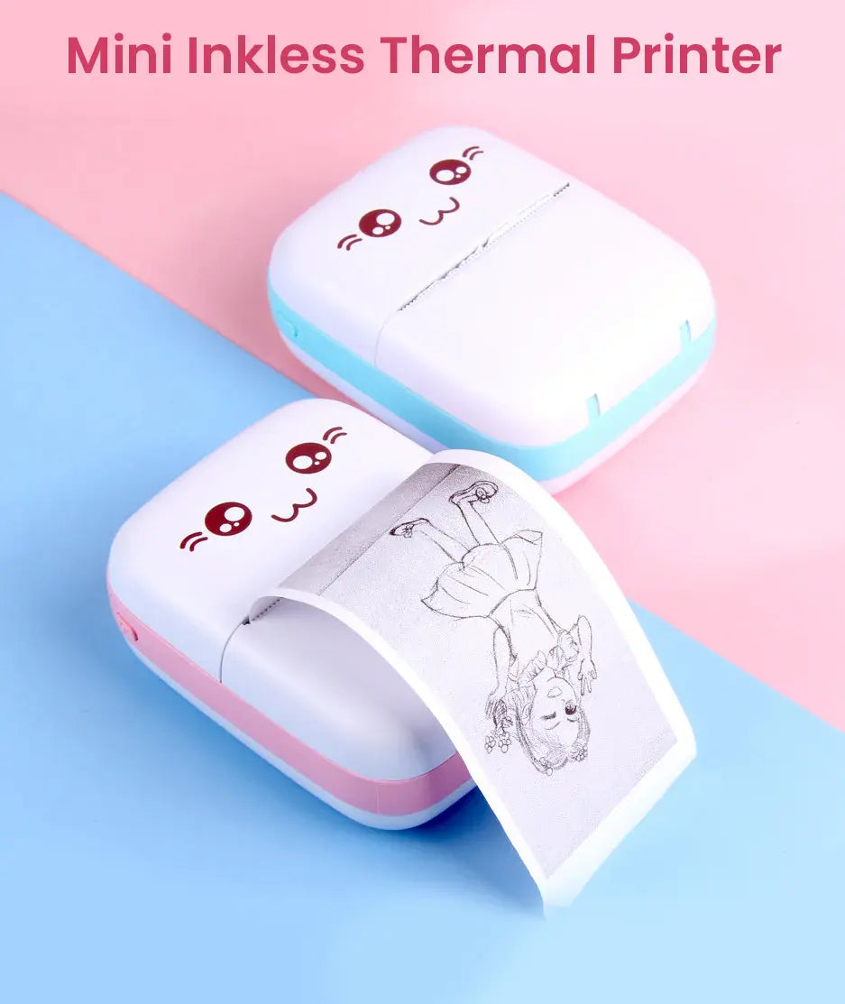 Mini Thermal Printer - Inkless Printer (Random Color, with one printing roll included)