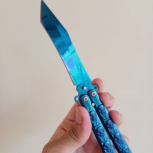 Blue Skull Butterfly Pocket Knife - Sharp