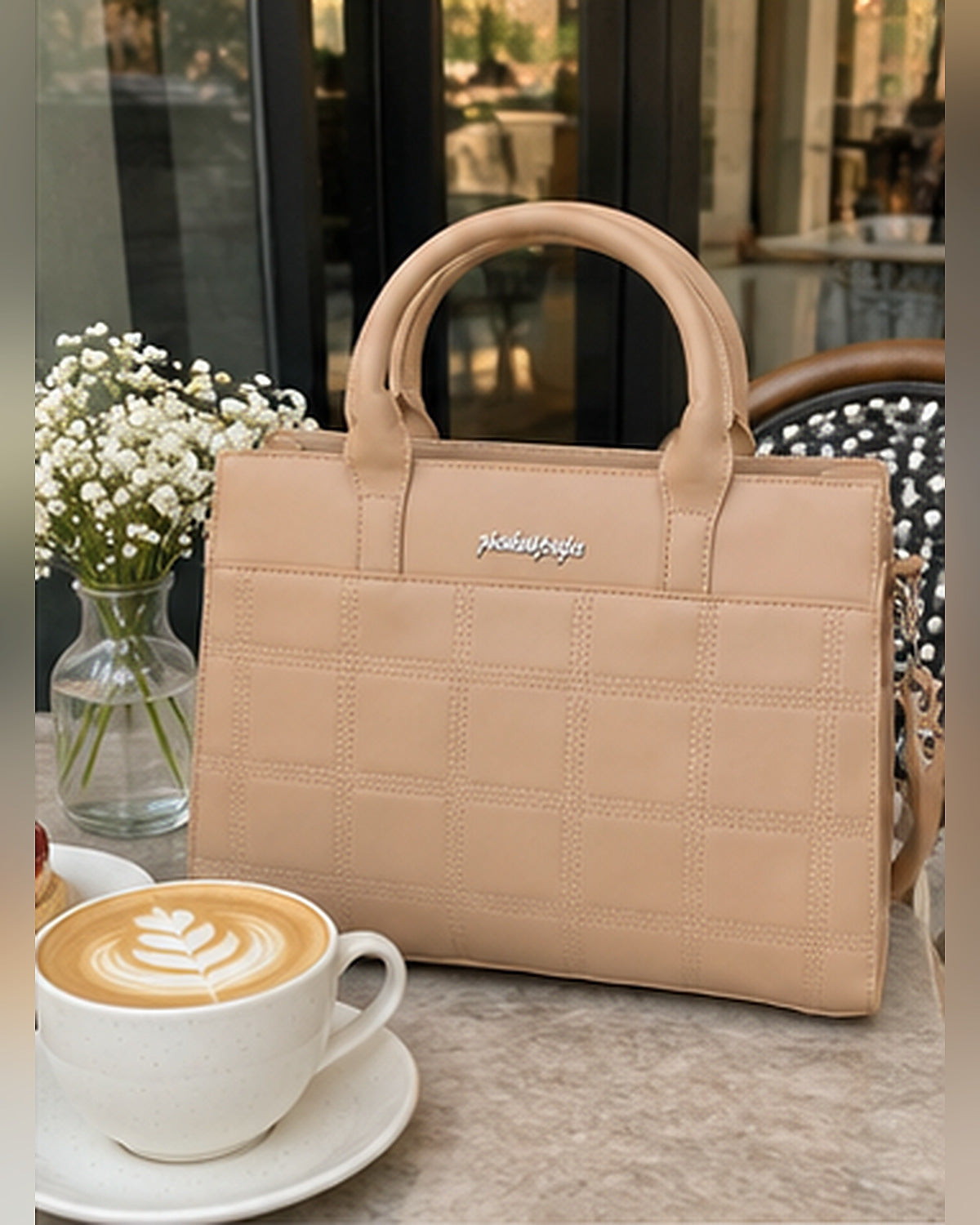 Classic Beige Grid Handbag