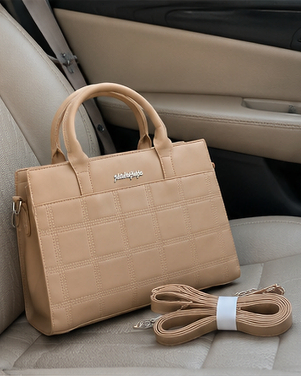 Classic Beige Grid Handbag