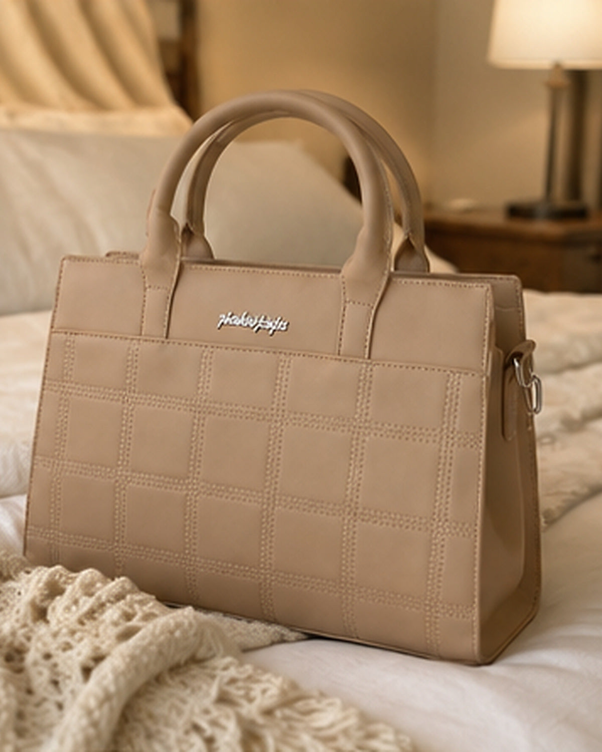 Classic Beige Grid Handbag