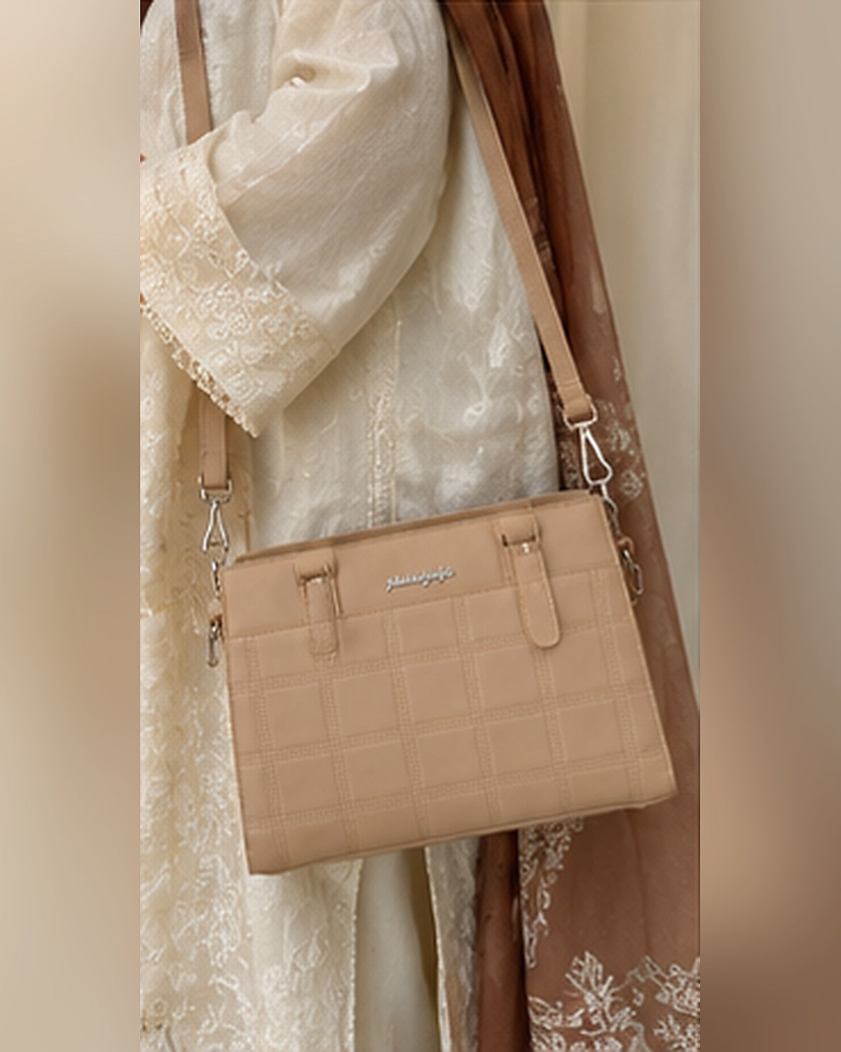 Classic Beige Grid Handbag