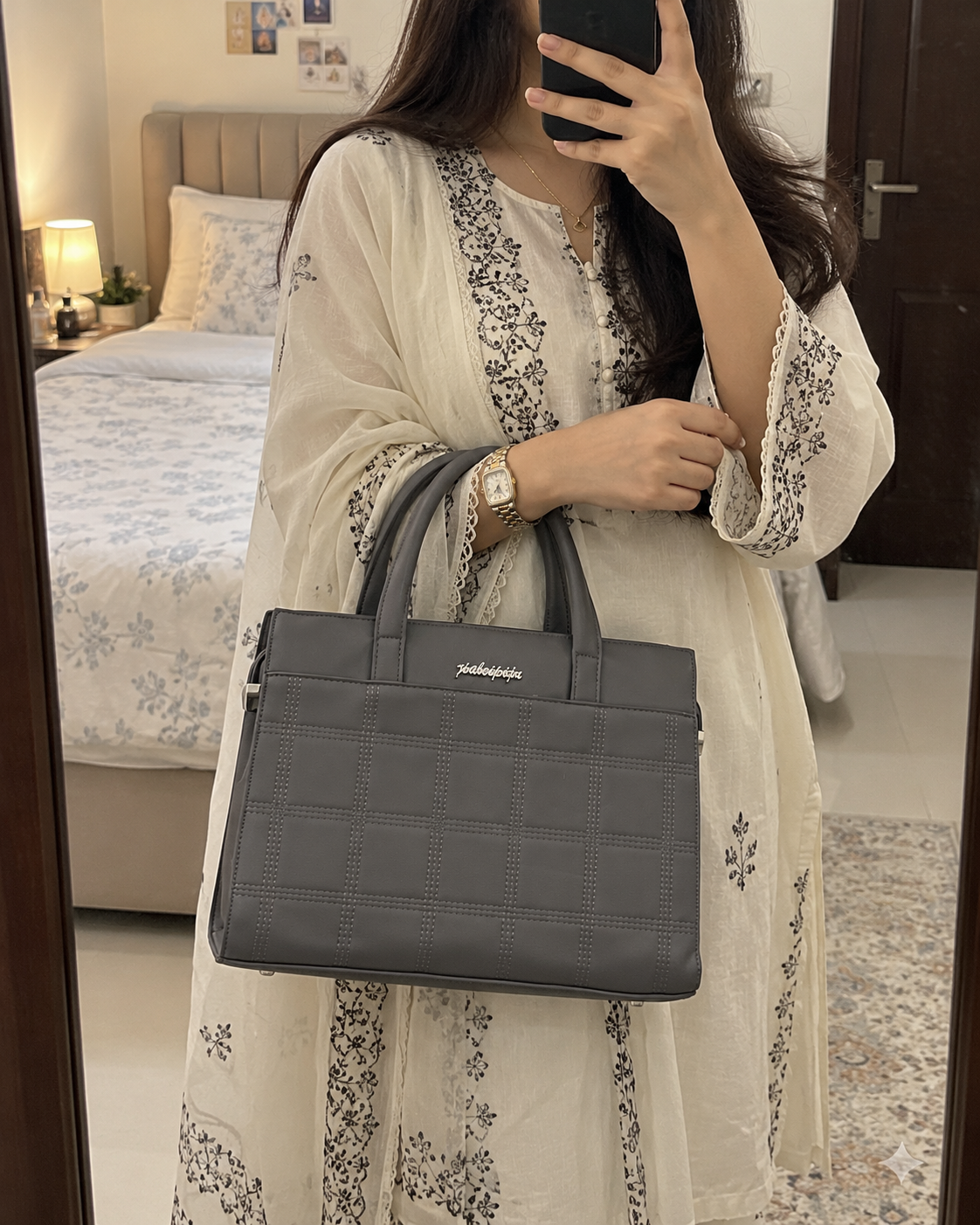 Grey Grid Handbag