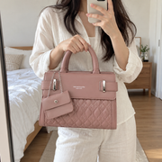 Blush Pink Quilted Top Handle Handbag with Mini Pouch