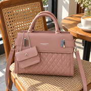 Blush Pink Quilted Top Handle Handbag with Mini Pouch