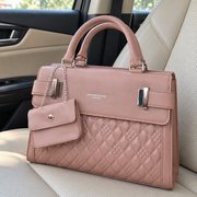 Blush Pink Quilted Top Handle Handbag with Mini Pouch