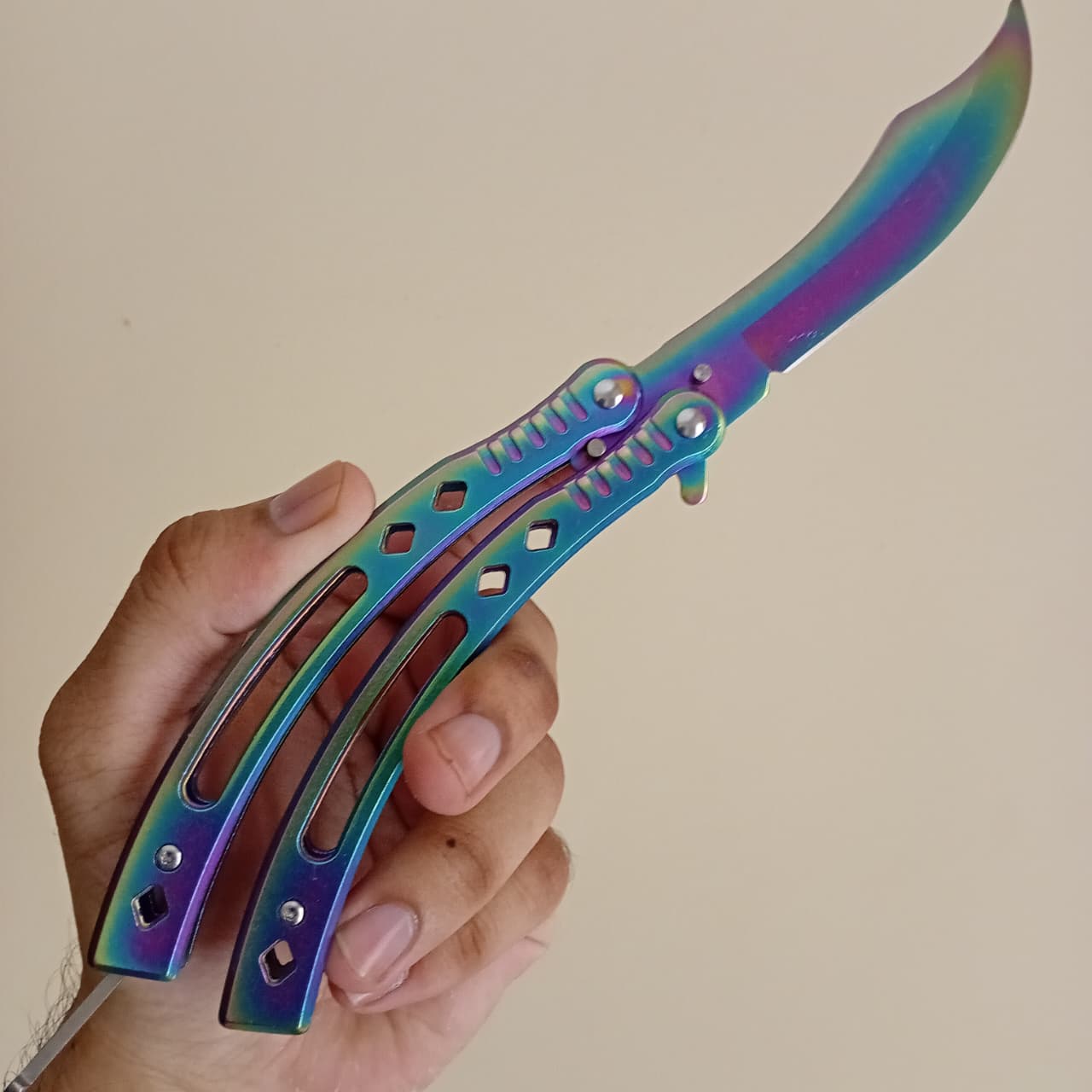 Chrome Curved BFK Blade Butterfly Knife - Sharp