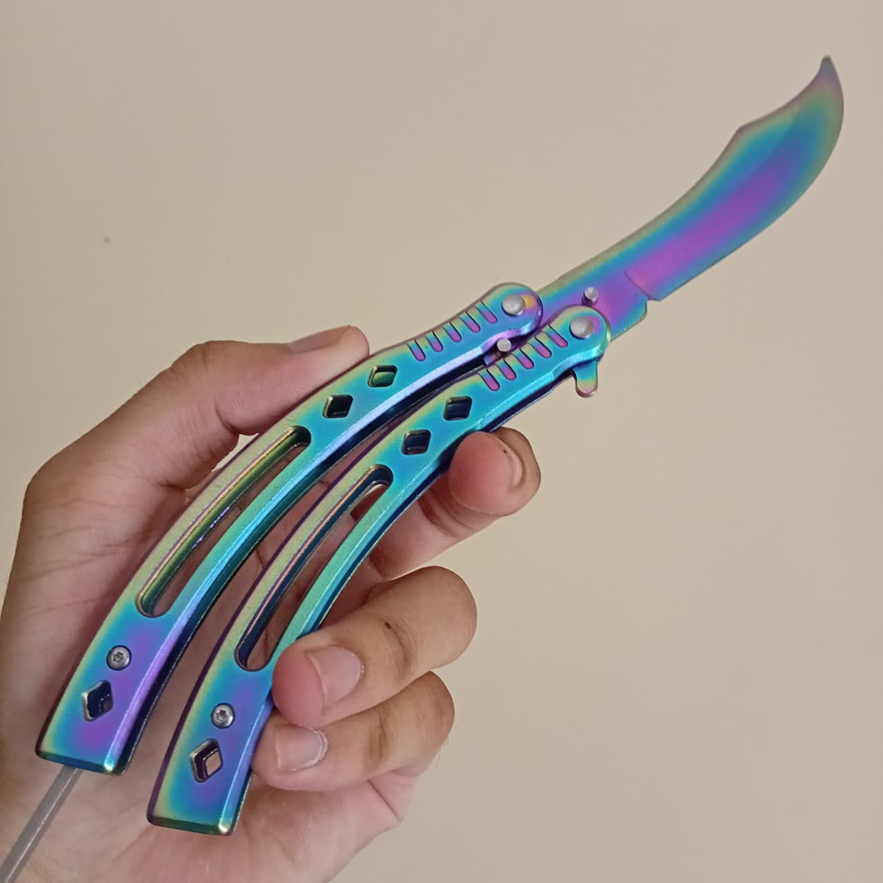 Chrome Curved BFK Blade Butterfly Knife - Sharp