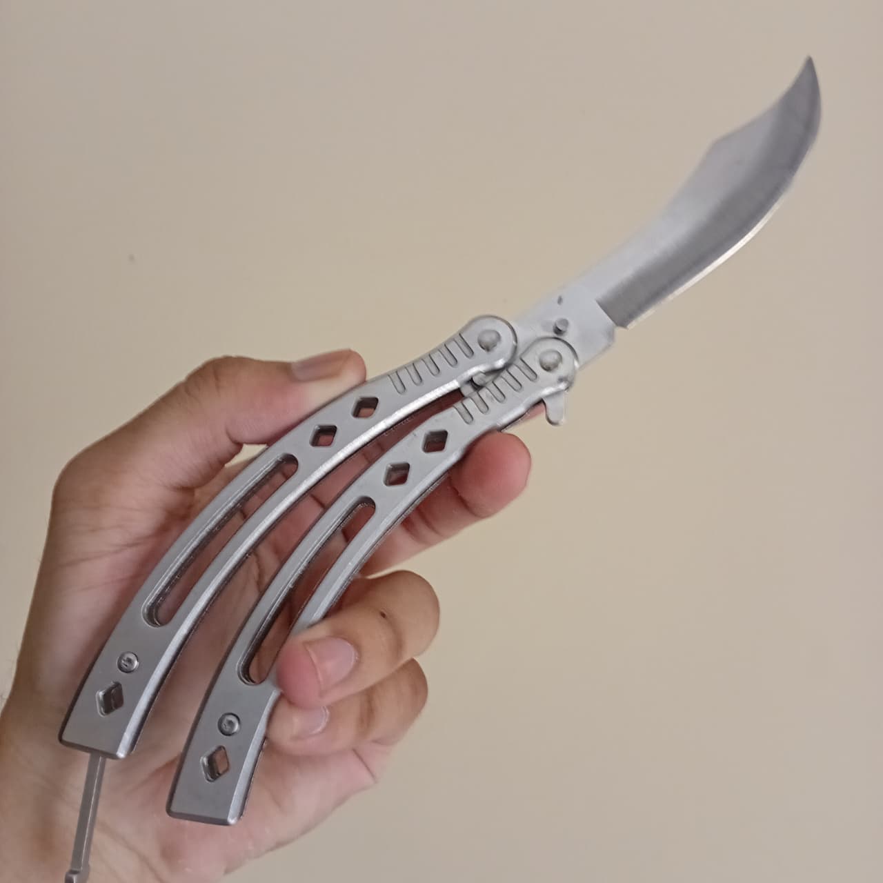 Silver Curved BFK Blade Butterfly Knife - Sharp