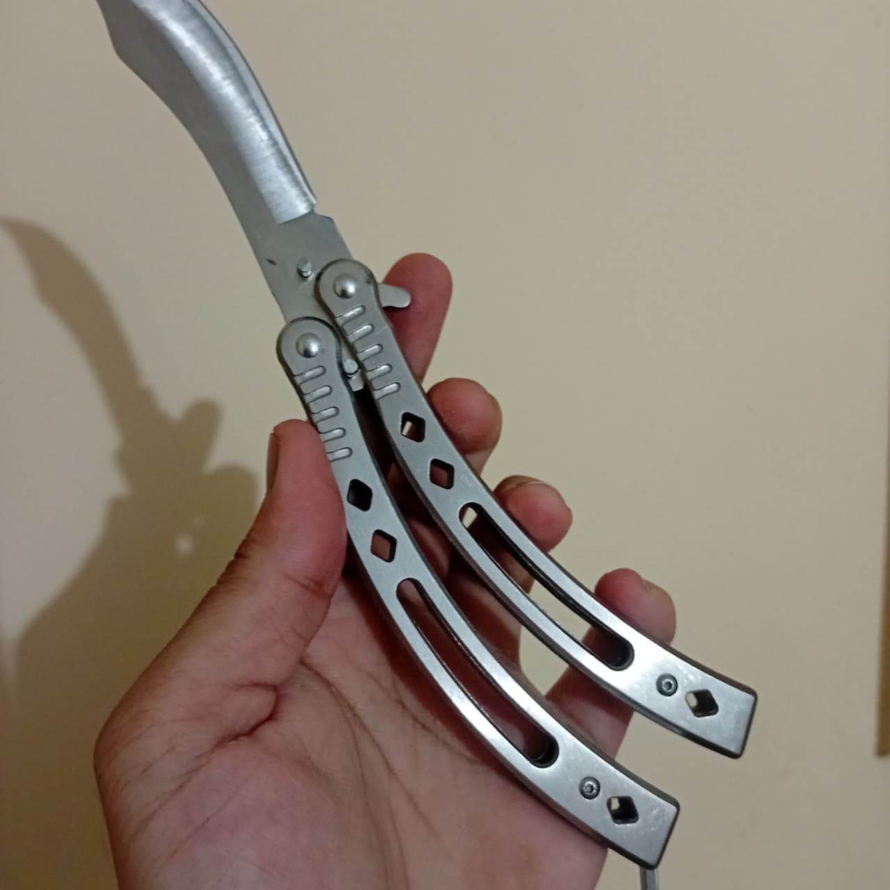 Silver Curved BFK Blade Butterfly Knife - Sharp