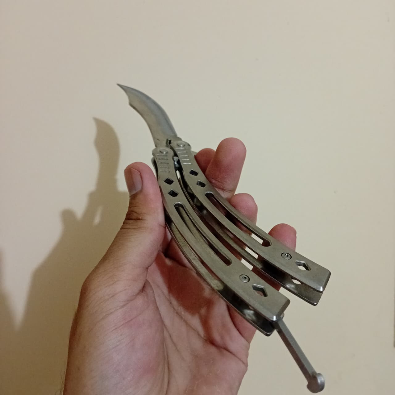 Silver Curved BFK Blade Butterfly Knife - Sharp