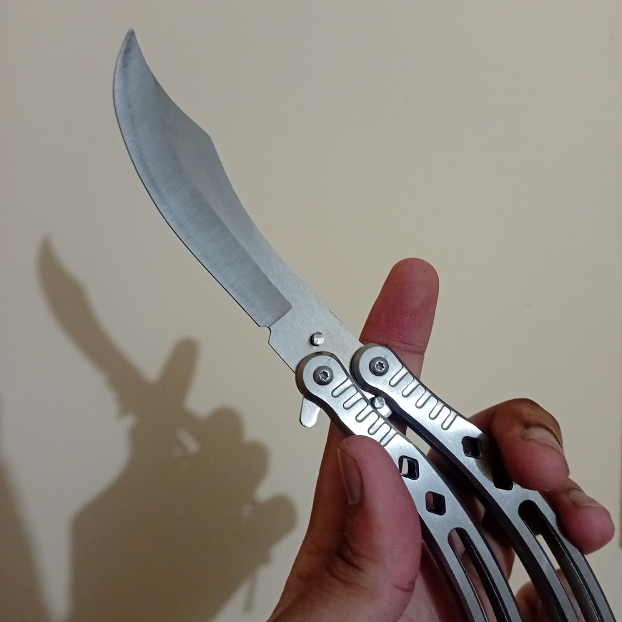 Silver Curved BFK Blade Butterfly Knife - Sharp