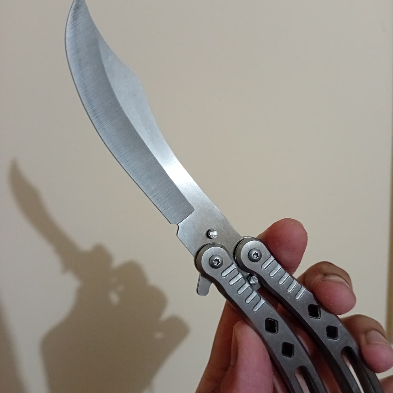 Silver Curved BFK Blade Butterfly Knife - Sharp