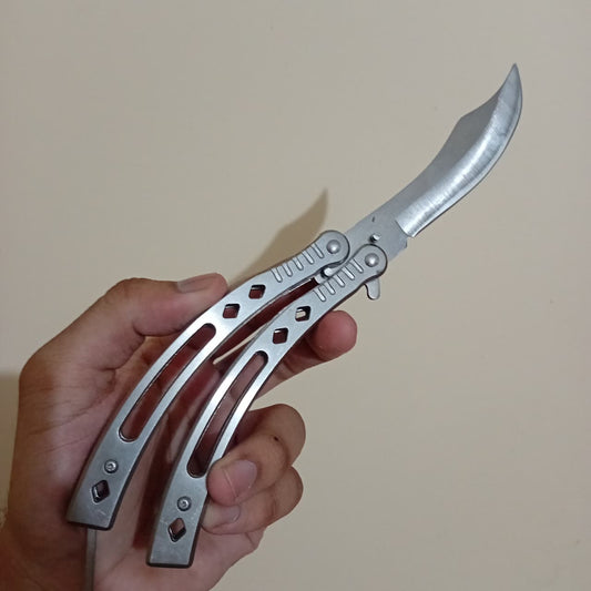 Silver Curved BFK Blade Butterfly Knife - Sharp