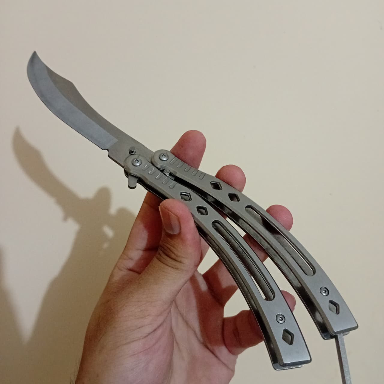 Silver Curved BFK Blade Butterfly Knife - Sharp