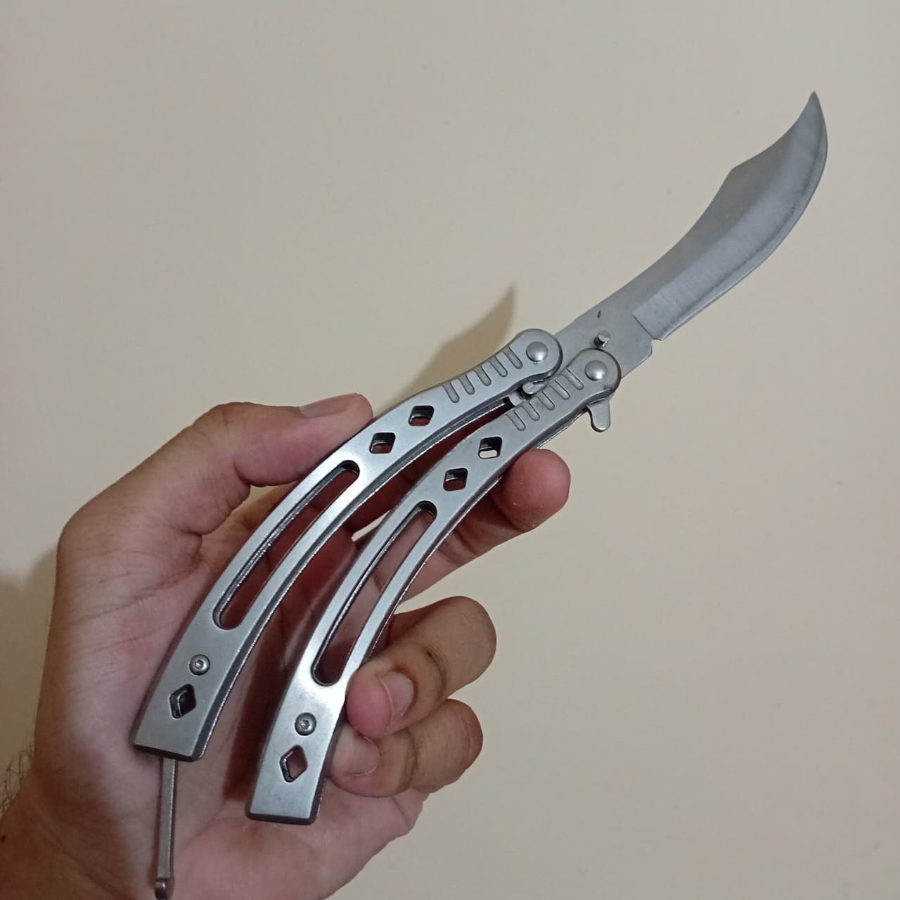 Silver Curved BFK Blade Butterfly Knife - Sharp