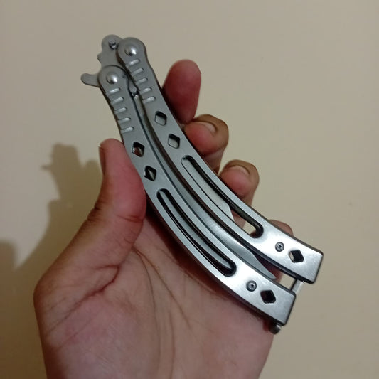 Silver Curved BFK Blade Butterfly Knife - Sharp