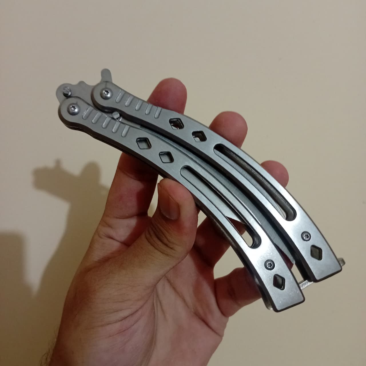 Silver Curved BFK Blade Butterfly Knife - Sharp