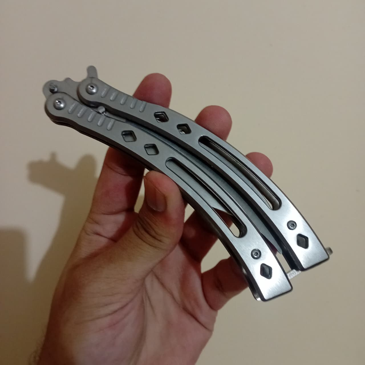 Silver Curved BFK Blade Butterfly Knife - Sharp