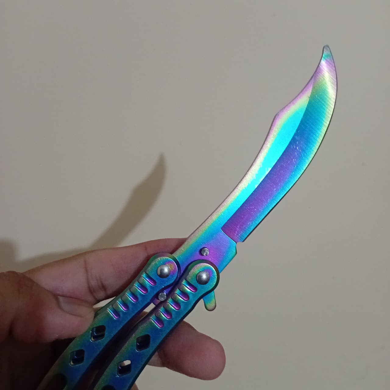 Chrome Curved BFK Blade Butterfly Knife - Sharp