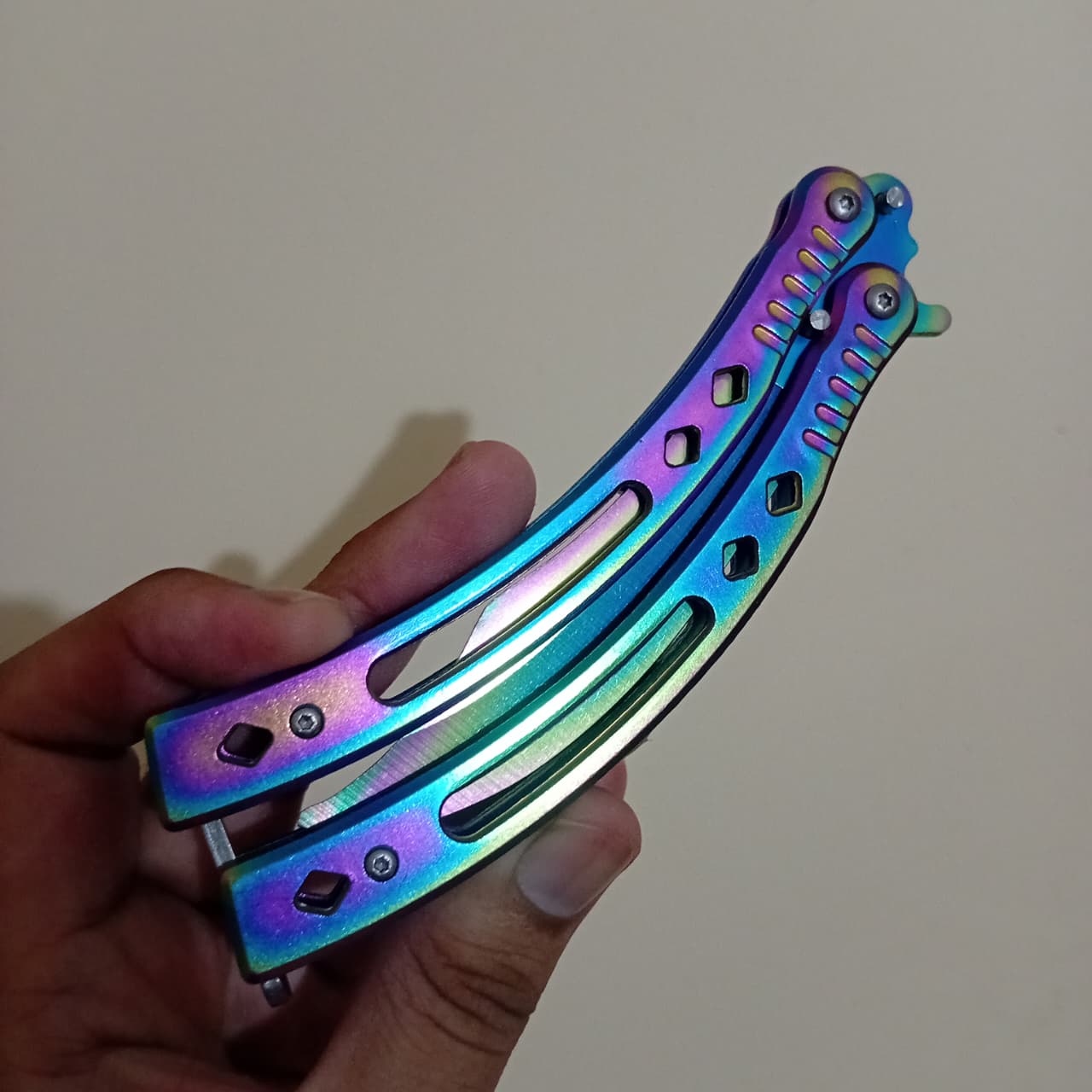 Chrome Curved BFK Blade Butterfly Knife - Sharp