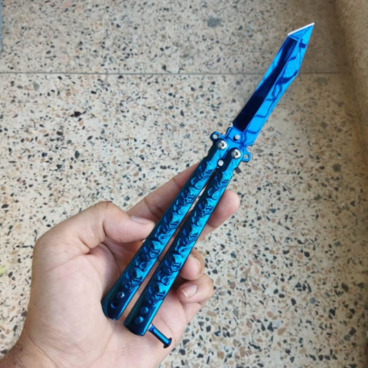 Blue Skull Butterfly Pocket Knife - Sharp