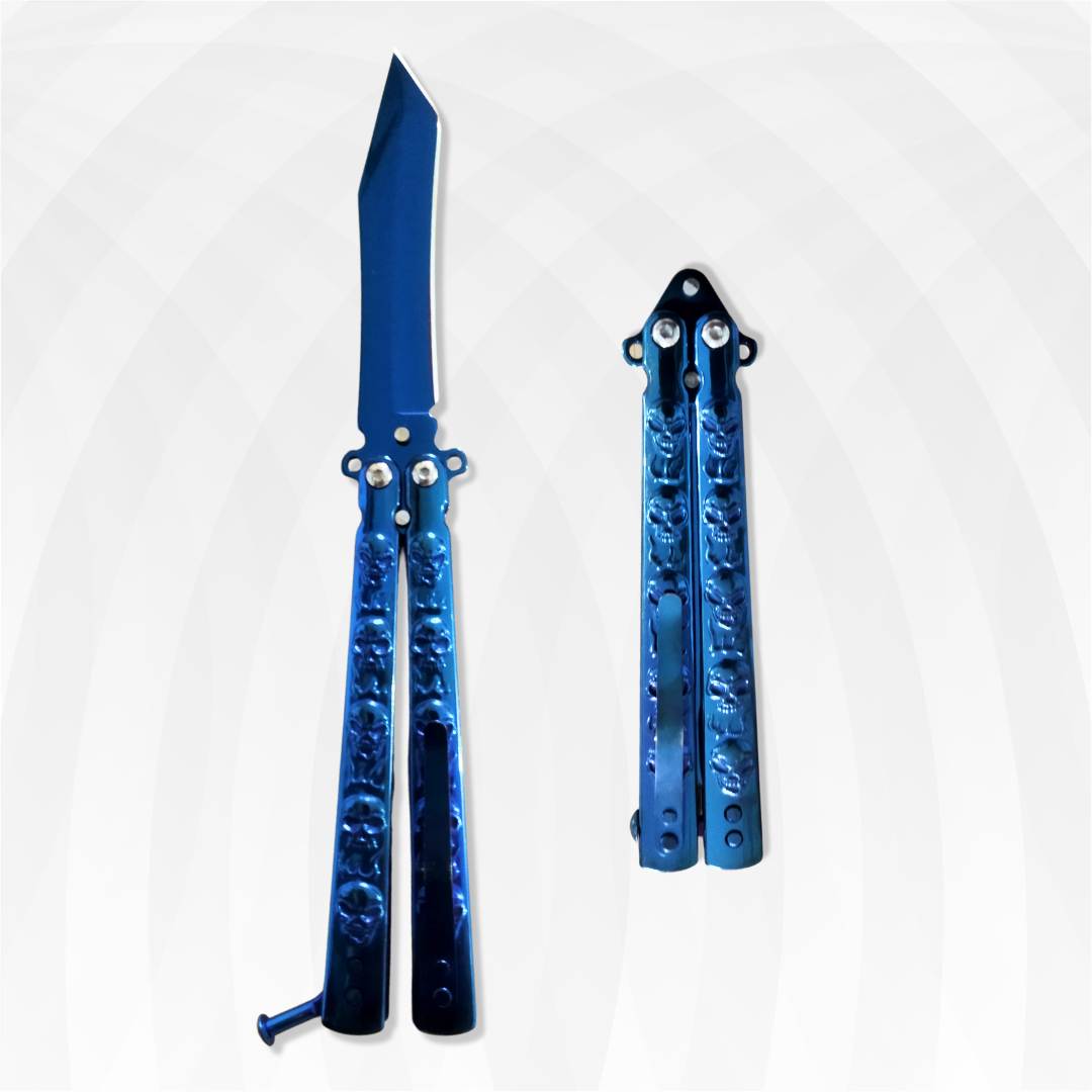 Blue Skull Butterfly Pocket Knife - Sharp