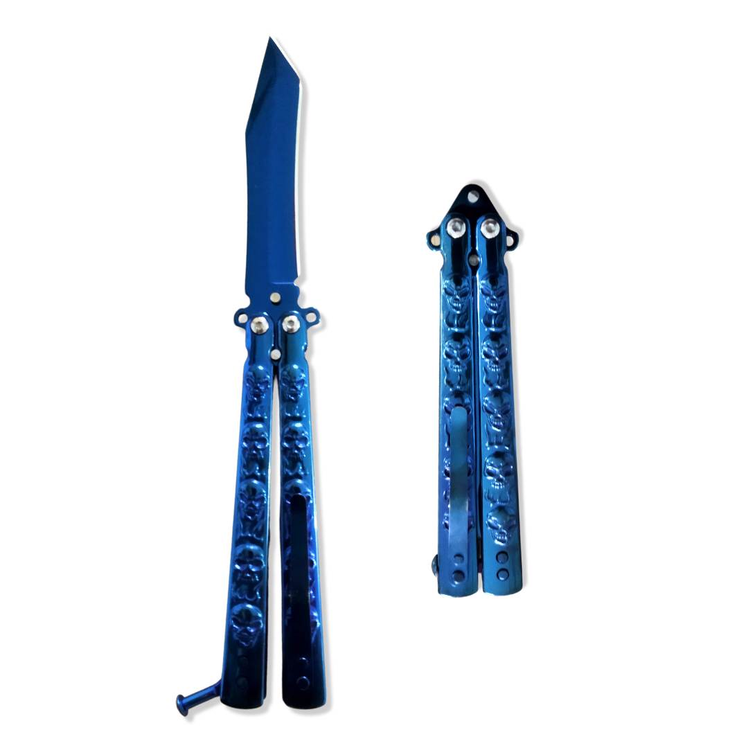 Blue Skull Butterfly Pocket Knife - Sharp