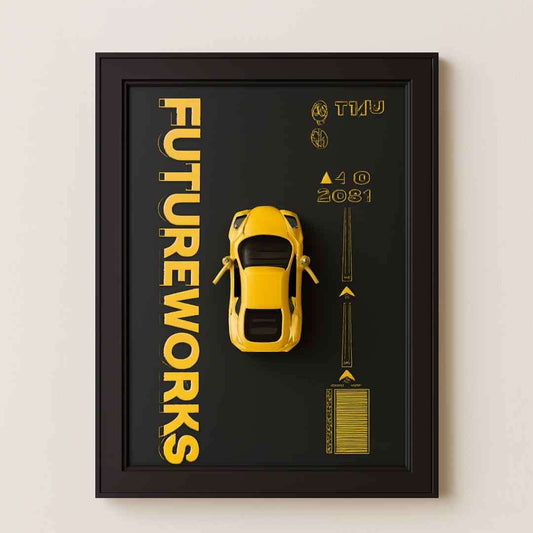 3D Metal Car Wall Frame Yellow (8 x 12 Inches)
