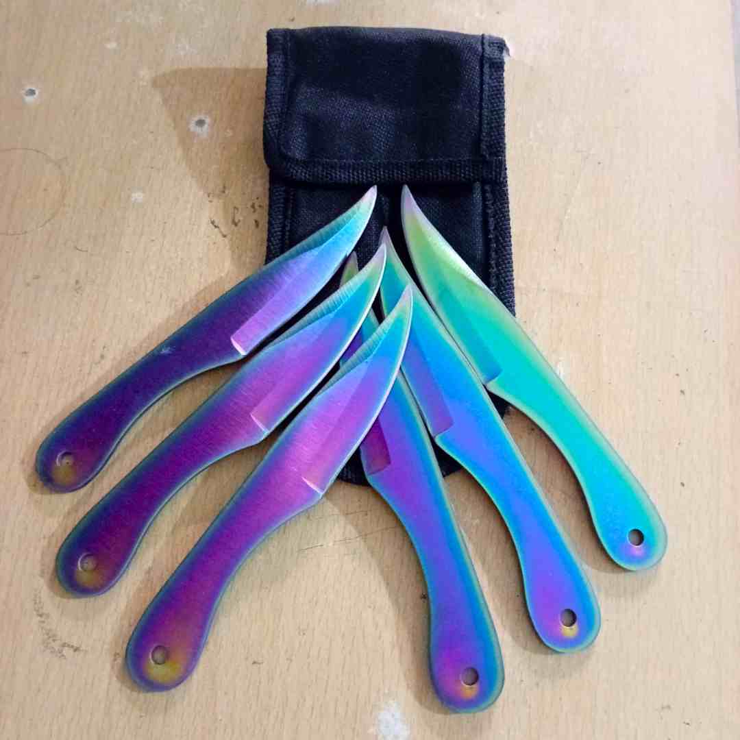 6pc Throwing Kunai Knives Set – Chrome Rainbow Finish - Sharp