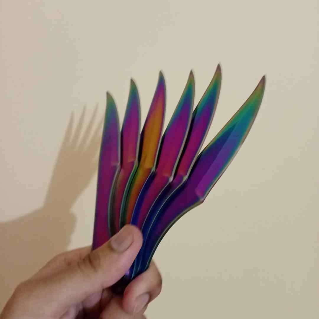 6pc Throwing Kunai Knives Set – Chrome Rainbow Finish - Sharp