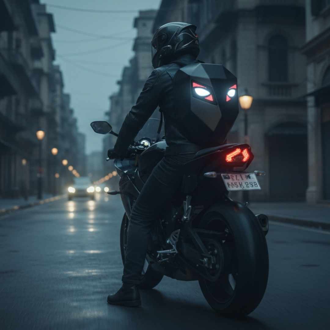 LED Eyes Motorcycle Backpack - Black Color