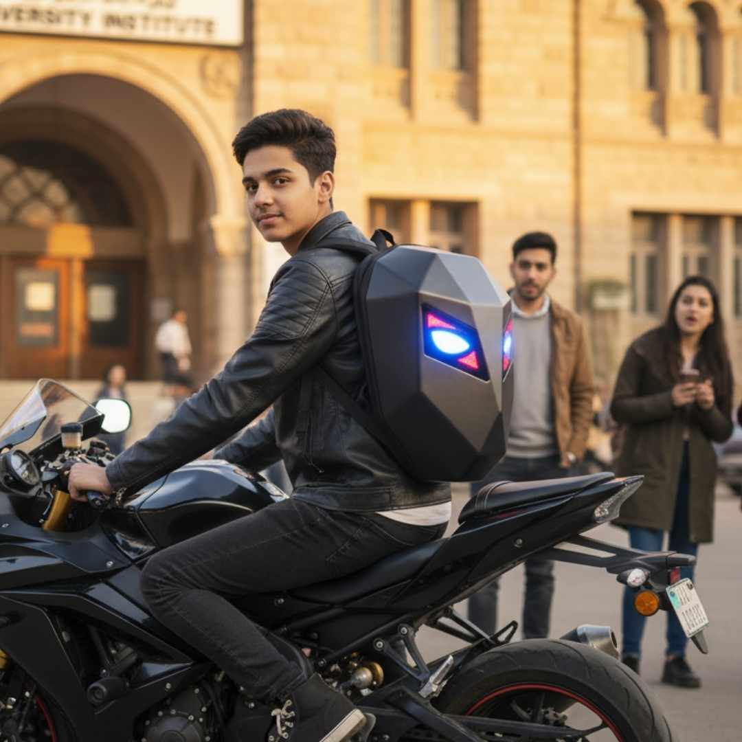 LED Eyes Motorcycle Backpack - Black Color