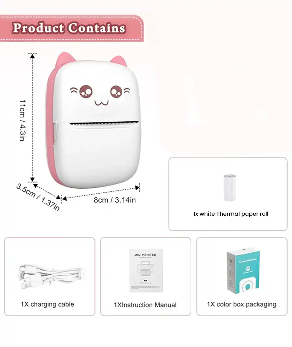 Mini Thermal Printer - Inkless Printer (Random Color, with one printing roll included)