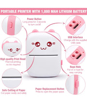 Mini Thermal Printer - Inkless Printer (Random Color, with one printing roll included)