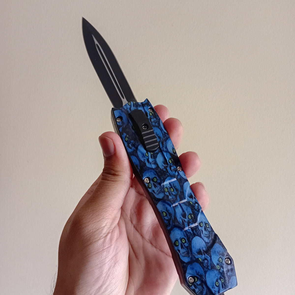 Blue Skull OTF Knife