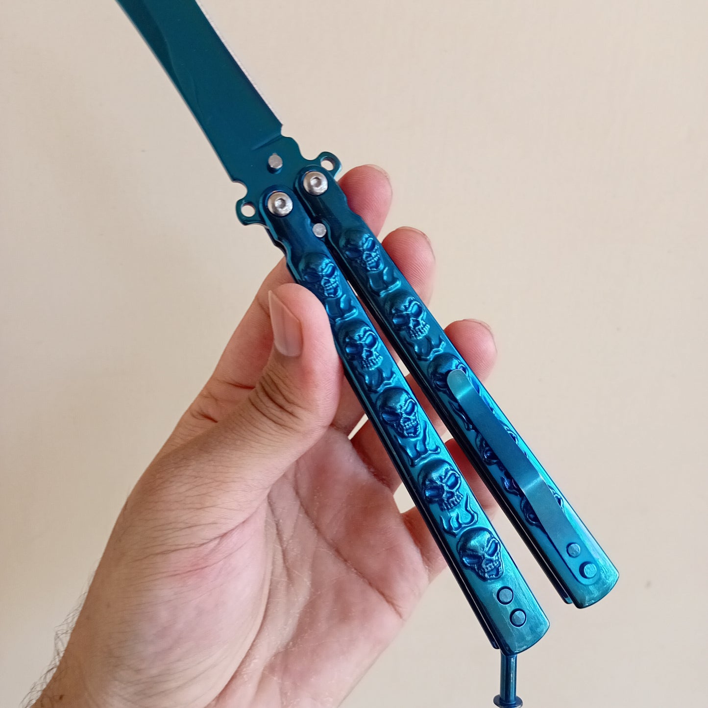 Blue Skull Butterfly Pocket Knife - Sharp