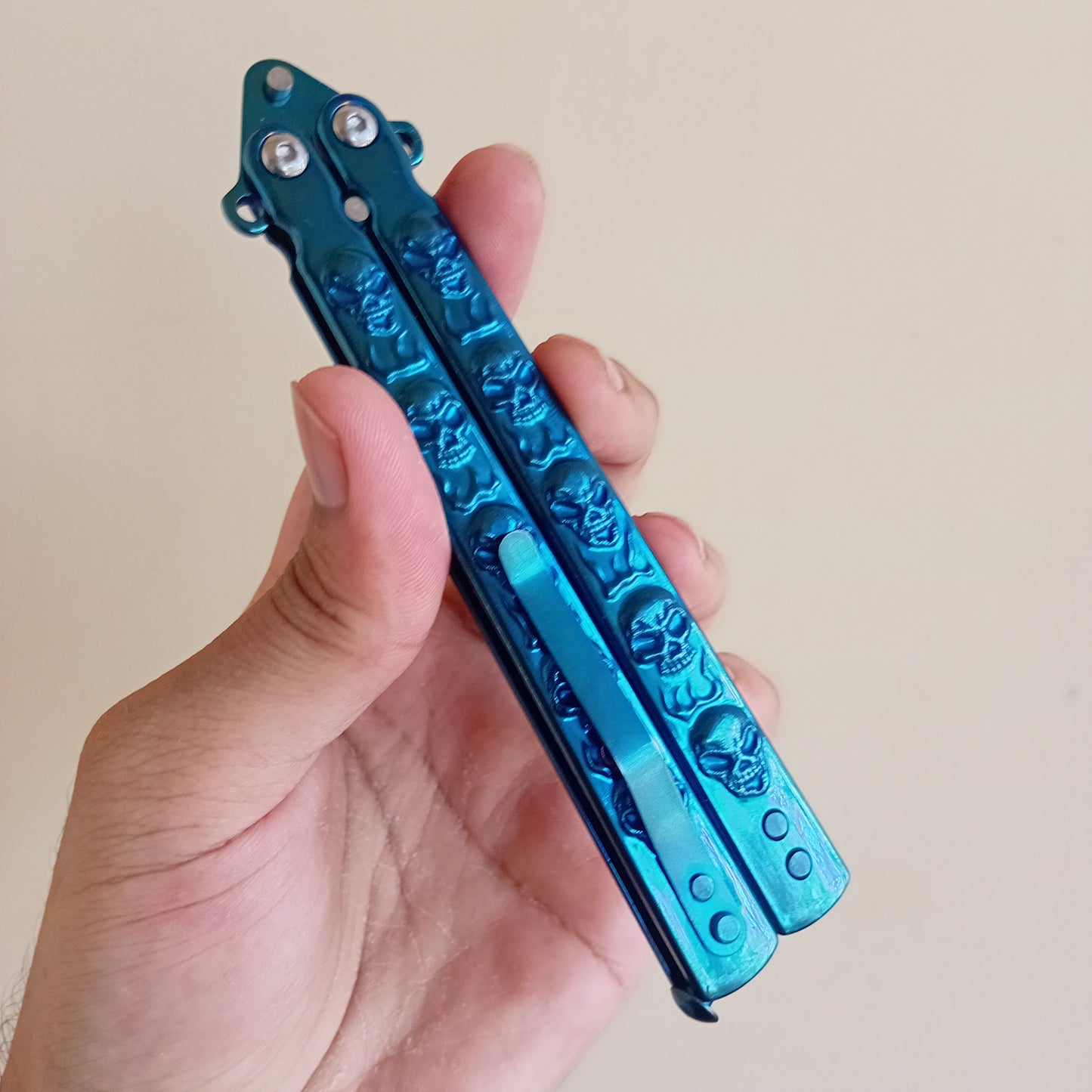 Blue Skull Butterfly Pocket Knife - Sharp