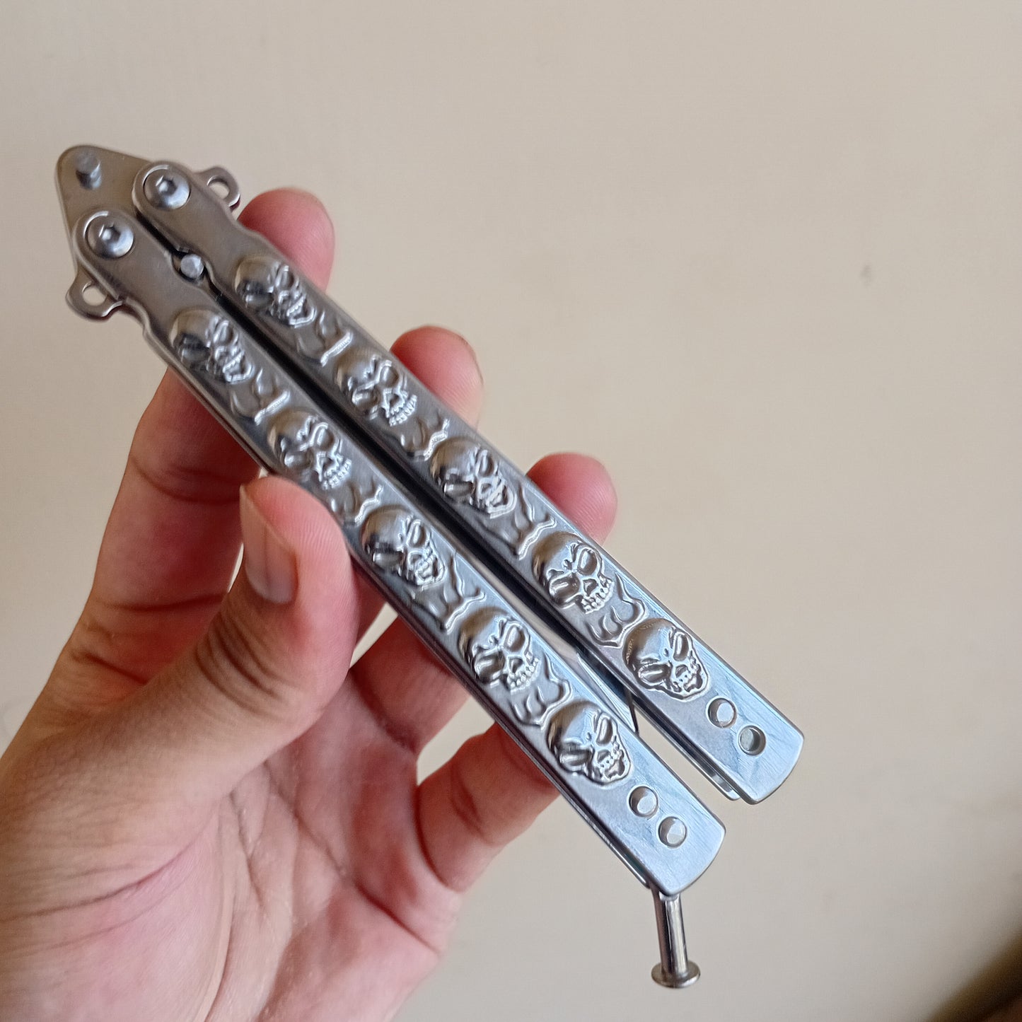 Silver Skull Butterfly Pocket Knife - Sharp