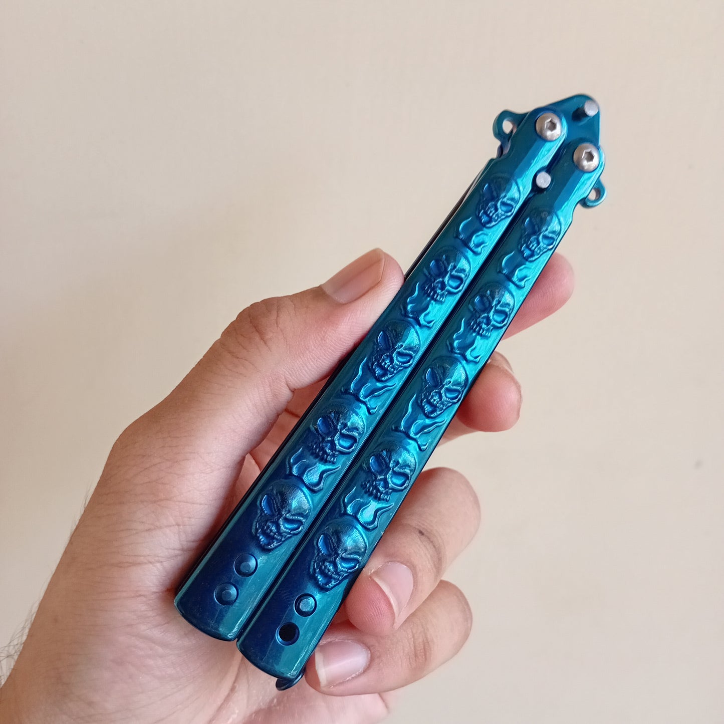 Blue Skull Butterfly Pocket Knife - Sharp