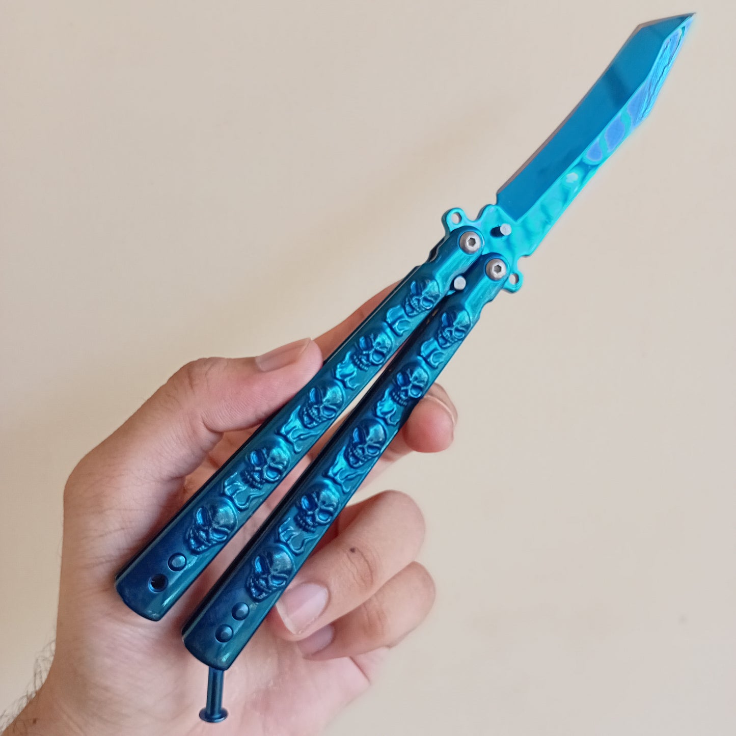 Blue Skull Butterfly Pocket Knife - Sharp