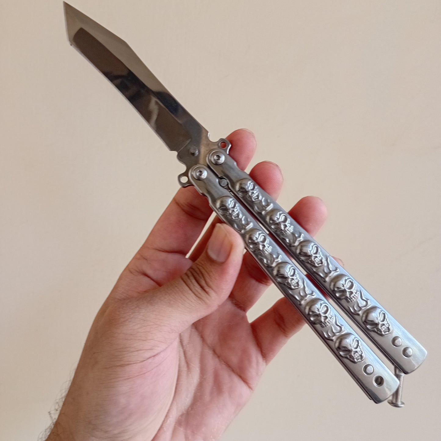 Silver Skull Butterfly Pocket Knife - Sharp