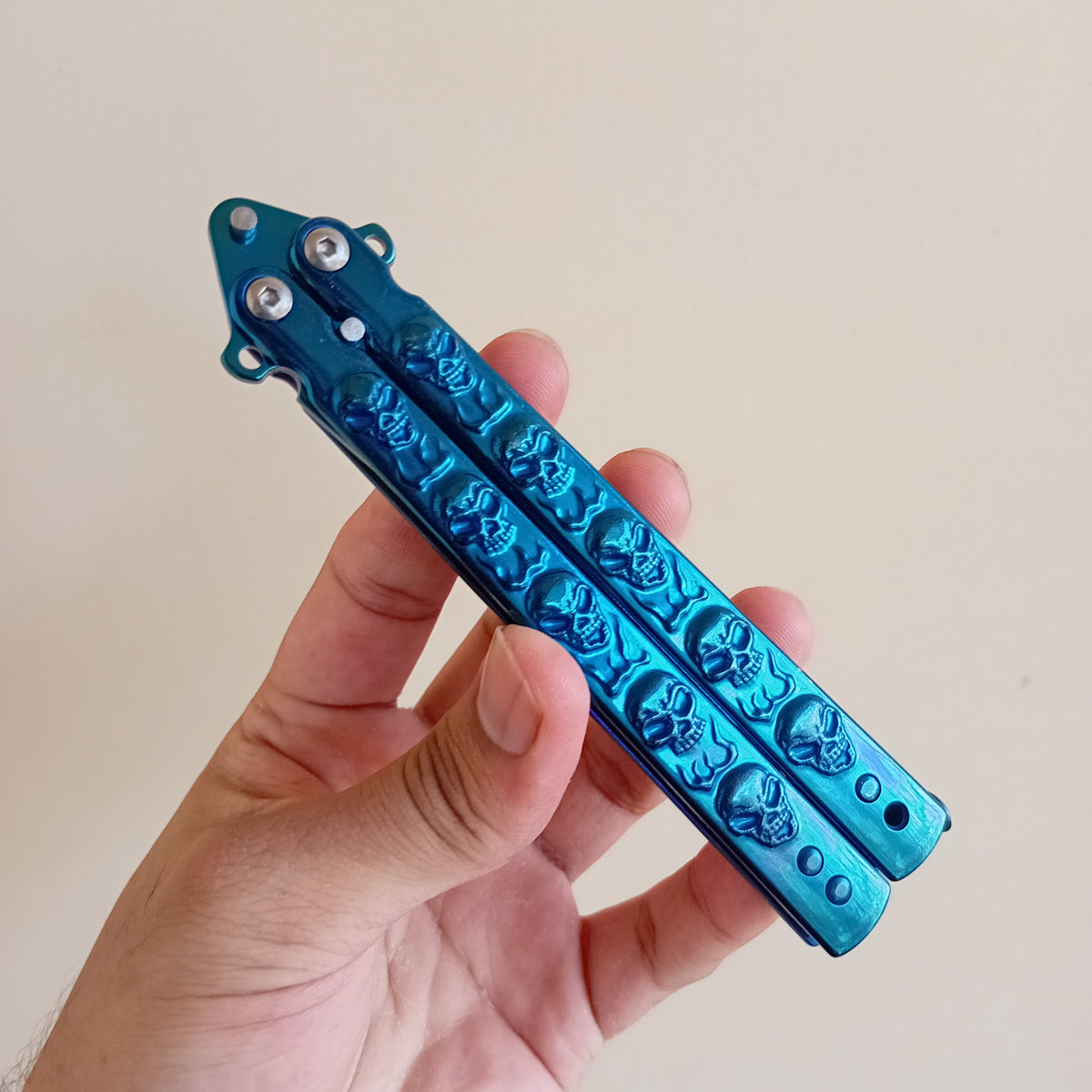 Blue Skull Butterfly Pocket Knife - Sharp
