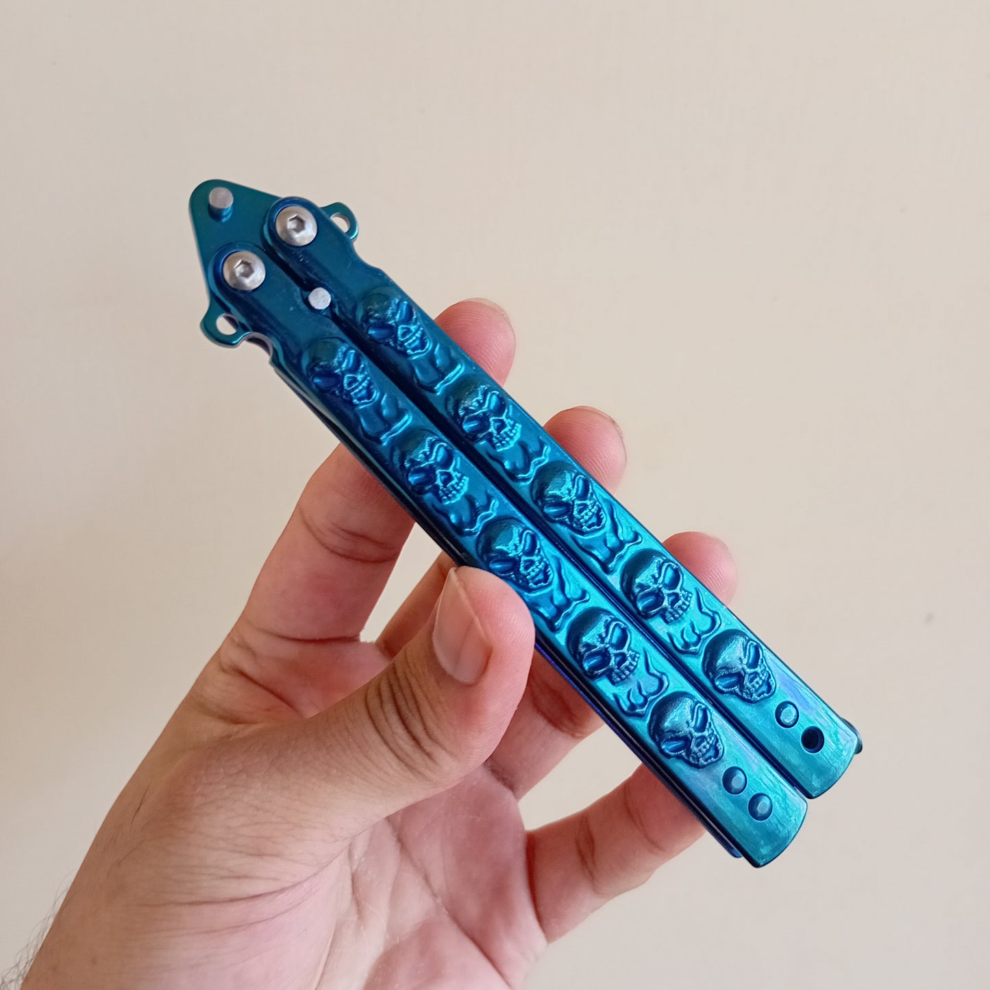 Blue Skull Butterfly Pocket Knife - Sharp