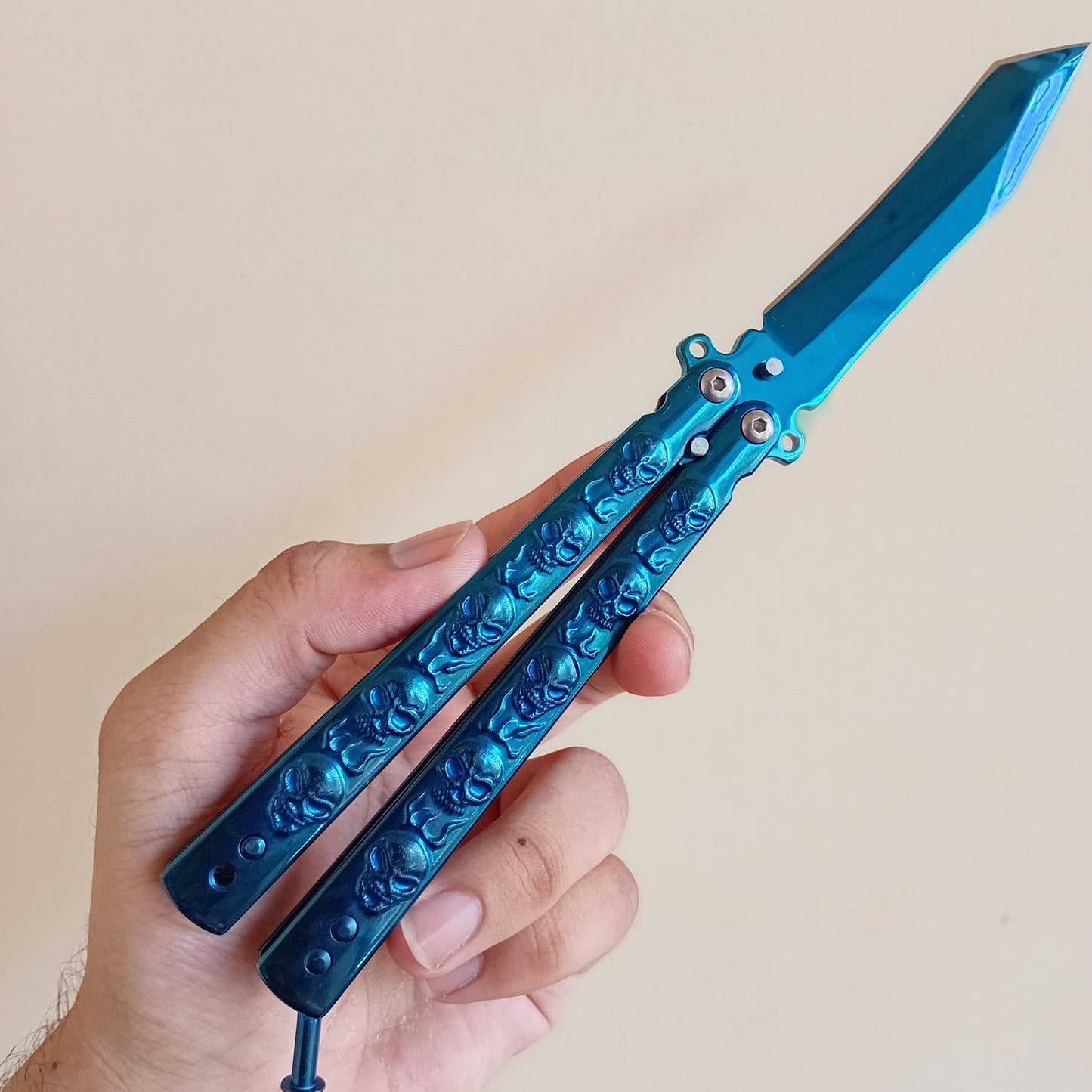 Blue Skull Butterfly Pocket Knife - Sharp