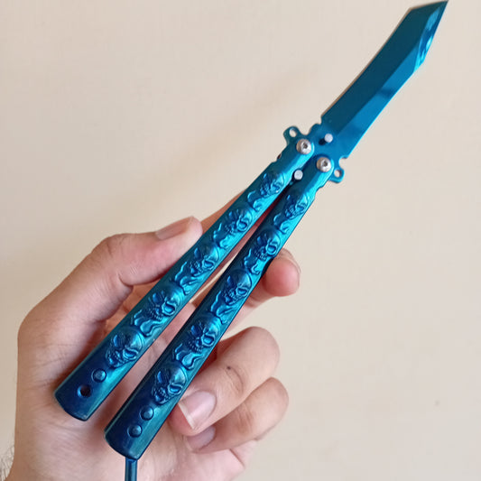 Blue Skull Butterfly Pocket Knife - Sharp