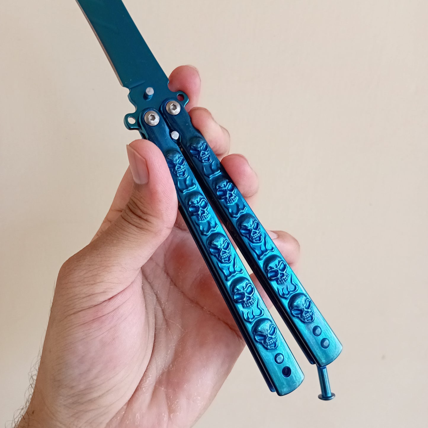 Blue Skull Butterfly Pocket Knife - Sharp